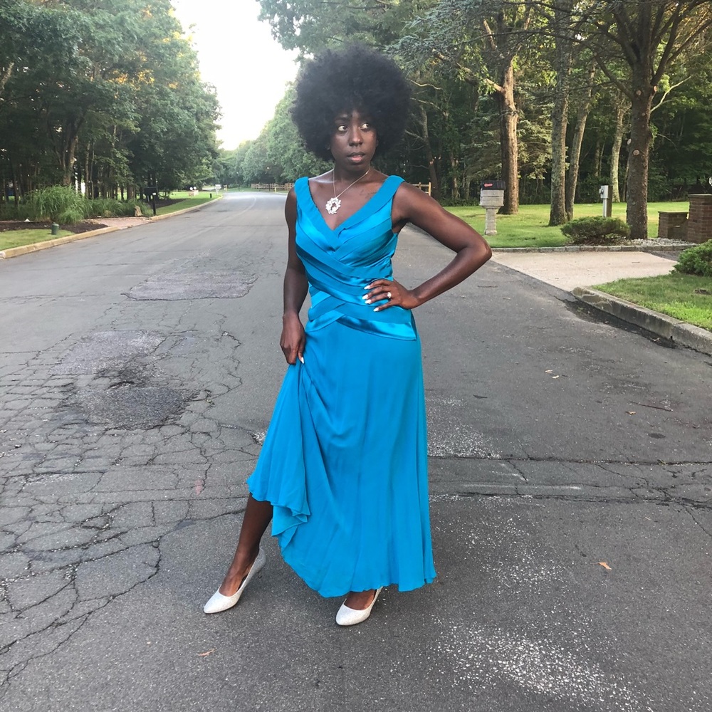 Turquoise Silk Evening Gown